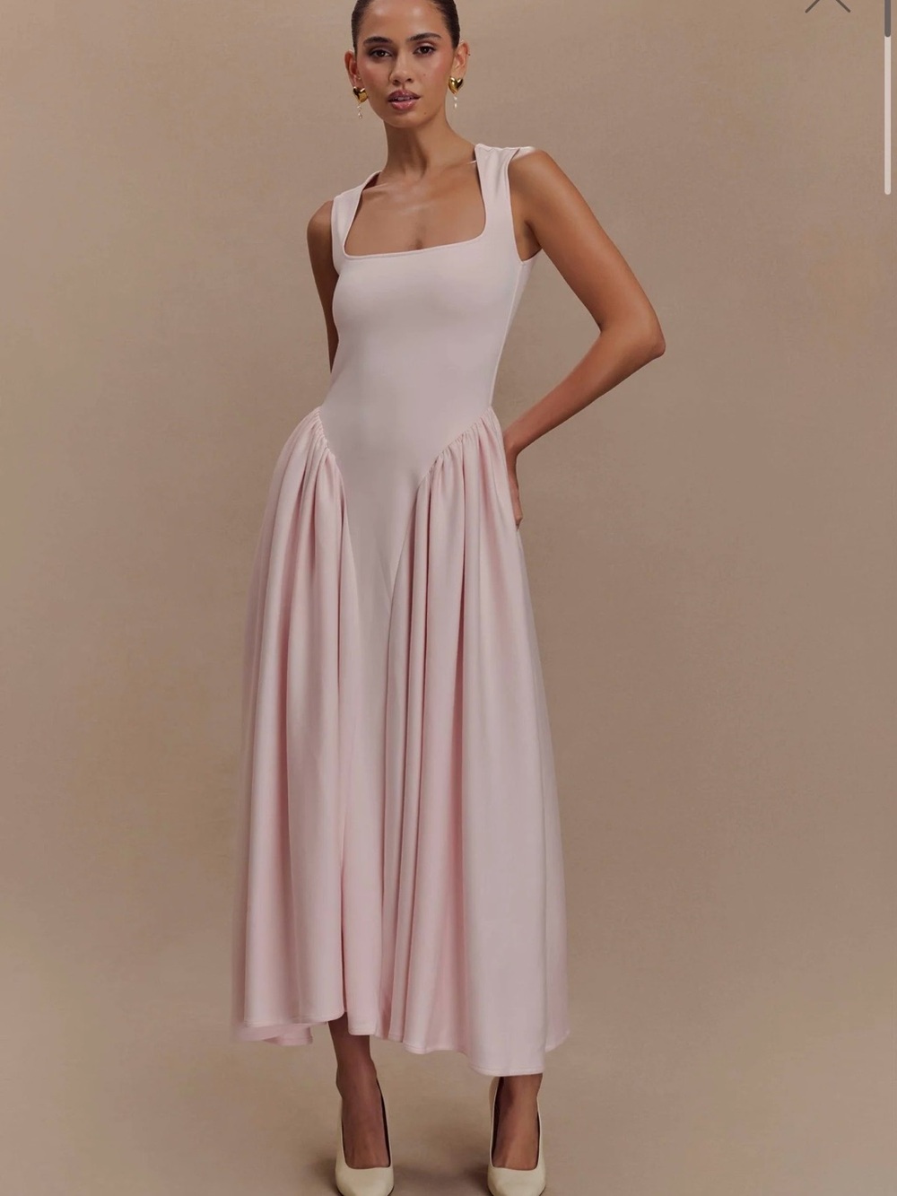 Meshki Blush Pink Square-Neck Midi Dress